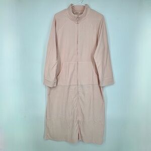 Ekouaer Womens XL Zip Front Bath Robe Light Pink Lightweight Fleece Long Sleeves